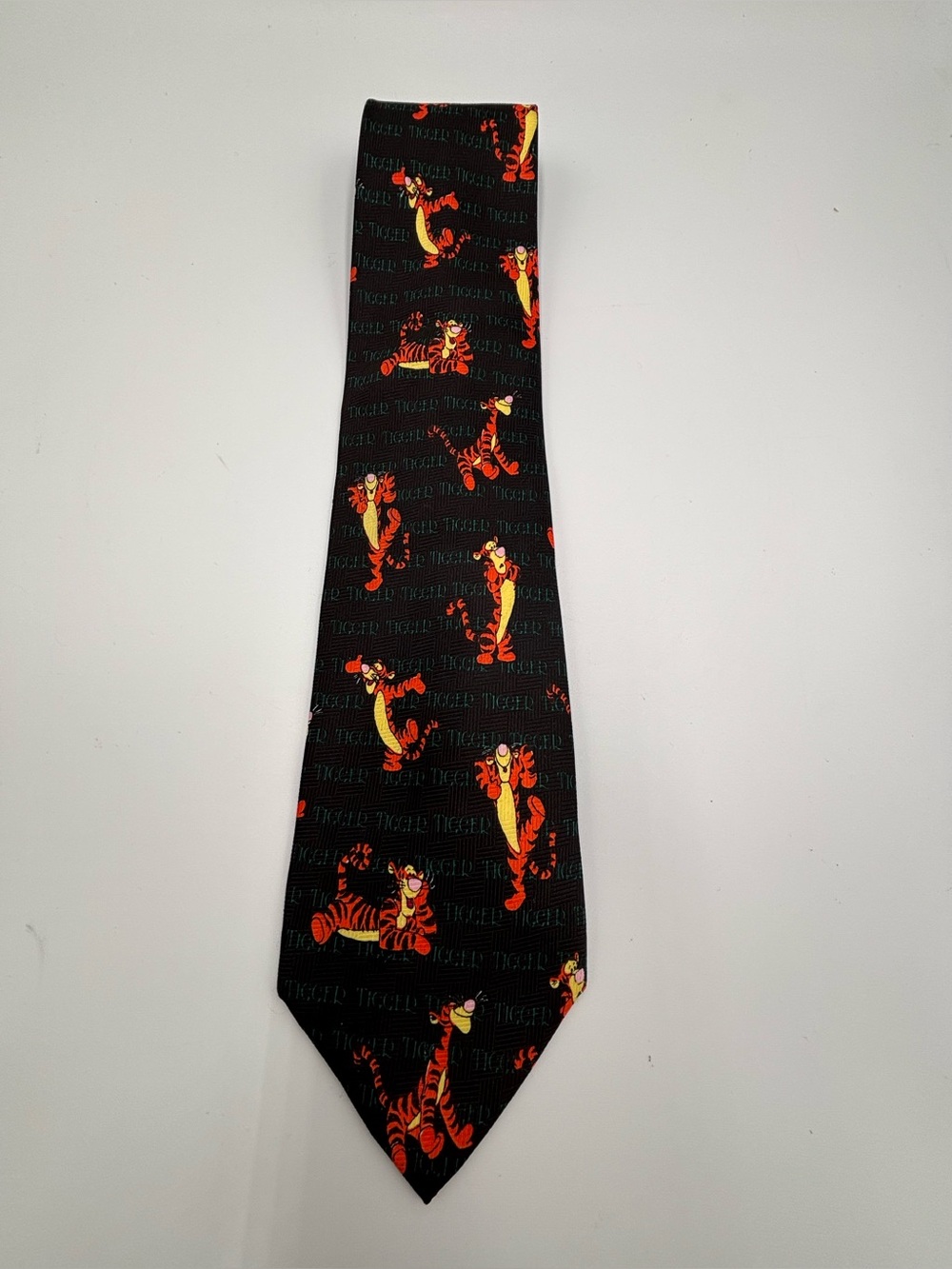 Vtg Disney Pooh Necktie Mens Black Tigger Character Print Tigger Name & Picture